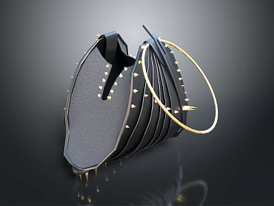 Stylish Black Handbag With Gold Studs And Circular Handle Design 3d model