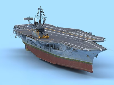 Aircraft Carrier Naval Vessel With Flight Deck Island Superstructure Gray Hull Brown Green Bottom 3d model
