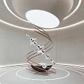 Abstract Spiral Sculpture Design With Metallic Elements And Circular Floor In Modern Space 3d model
