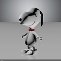 Cute White Cartoon Dog With Red Collar Smiling In Standing Pose 3D Character Model