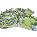 Scenic Park Landscape With Lush Trees Winding Paths And Water Features 3d model