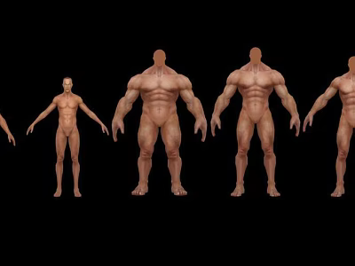Men With Different Body Types From Lean To Muscular Human Figures On Black Background 3d model