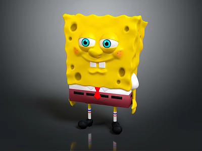 SpongeBob SquarePants Character Yellow Sponge With Big Blue Eyes Smiling Face Red Tie Brown Shorts 3d model