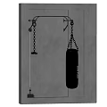 Black Wall Mounted Punching Bag With Chains For Fitness Training On Gray Wall