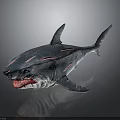 Blue Shark Toy Model With Pink Stripes Open Mouth And Red Sharp Teeth