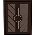 Wooden Double Door With Geometric Patterns Circular Ornament And Metal Handles