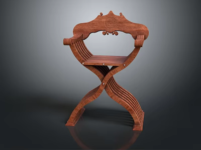 Traditional Wooden Chair Featuring Carved Details Armrests And Crossed Leg Design 3d model