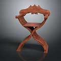 Traditional Wooden Chair Featuring Carved Details Armrests And Crossed Leg Design