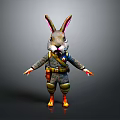 Cute Rabbit Character In Military Costume With Long Ears And Orange Feet