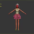 Cute Animated Game Movie Character with Blonde Hair Floral Top and Pink Layered Skirt