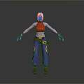 3D Character Blonde Hair Red Tank Top Blue Pants Yellow Accents Brown Boots Blue Gloves