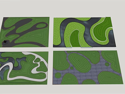 Various Garden Feature Design Layouts With Curved Green Areas And Pathways 3d model