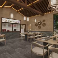 Traditional Chinese Private Dining Room With Wooden Table Chairs And Brick Wall Decorations