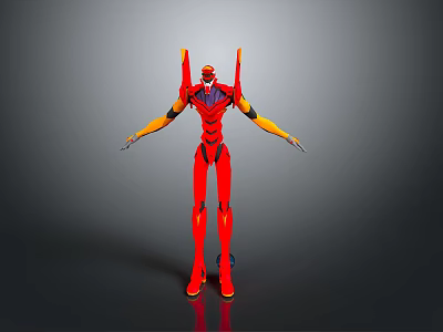 Red And Orange Sci Fi Robot Character With Sleek Body Head Antennas And Yellow Limbs 3d model