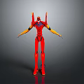 Red And Orange Sci Fi Robot Character With Sleek Body Head Antennas And Yellow Limbs