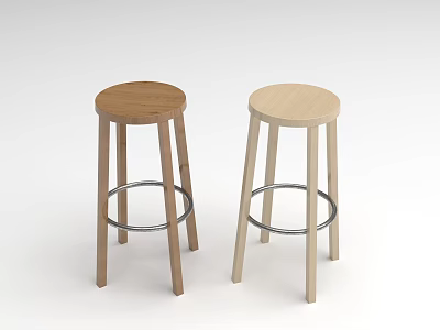 Wooden Bar Stools With Metal Footrest In Different Colors For Modern Interior 3d model