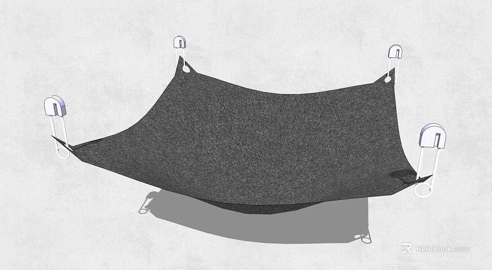 Black Woven Textile Hammock Suspended With Metal Hooks For Outdoor Relaxation 3d model 