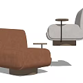 Brown And White Upholstered Single Sofa With Wooden Round Base And Small Round Side Table 3d model