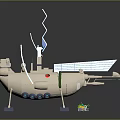Space Satellite With Blue Solar Panels White Main Body And Green Accent Detector
