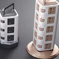 Modern Multi Outlet Power Socket Panels In White Gray With Handle Design For Home Use 3d model