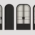 Black Hinged Doors With Arched Top Glass Panels And Paneled Designs For Home