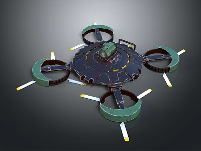 Mechanical Multirotor Device Featuring Green Components Circular Design And Propeller Arms 3d model
