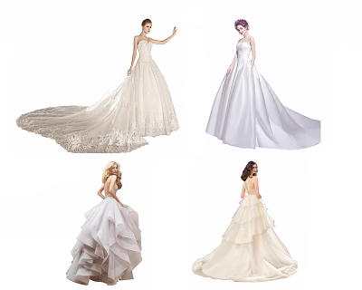 Women Modeling Elegant Wedding Gowns with Lace Details Satin Fabric and Layered Skirt Designs 3d model