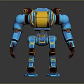 Blue And Yellow Sci Fi Robot Game Movie Character With Mechanical Limbs And Back Devices