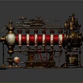 Vintage Mechanical Apparatus With Red Coils Metal Structure And Brass Components