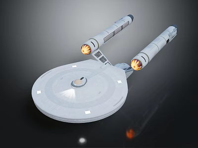 Detailed Spaceship Model With Disc Shaped Hull And Twin Orange Thrusters 3d model
