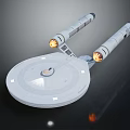 Detailed Spaceship Model With Disc Shaped Hull And Twin Orange Thrusters