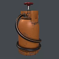 Orange Industrial Pump With Red Knob Black Hose And Warning Label