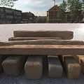 Rough Stone And Wood Logs Stacked For Natural Building Material