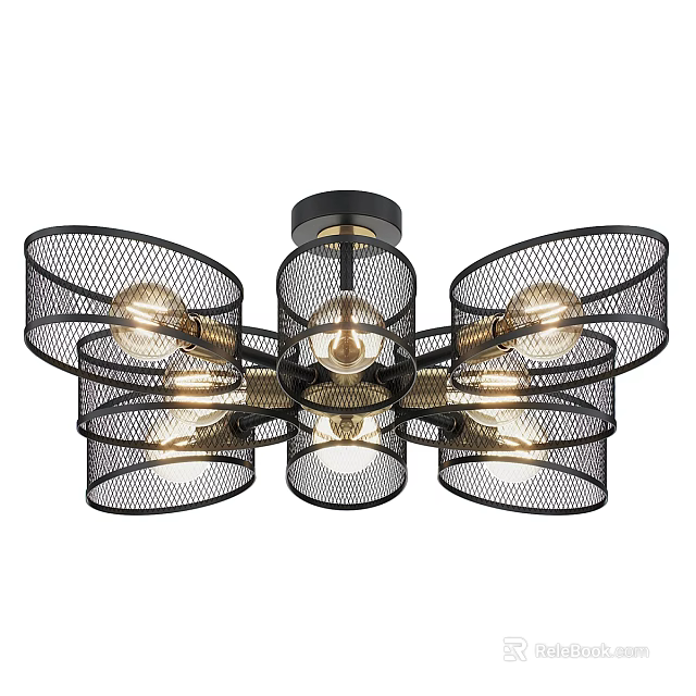 Modern Black Metal Mesh Chandelier With Multiple Arms For Indoor Lighting 3d model 