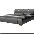 Modern Gray Upholstered Bed Frame With Curved Headboard And Orange Stripe Details