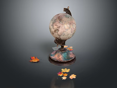 Decorative Ornament Set Featuring Globe With Ornate Base And Maple Leaves Accents 3d model