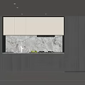 Modern Kitchen Interior Featuring Dark Gray And White Cabinets With Marble Backsplash