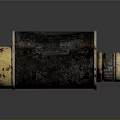 Panoramic Natural Scenery View Through Retro Black Gold Binoculars On Gray Background