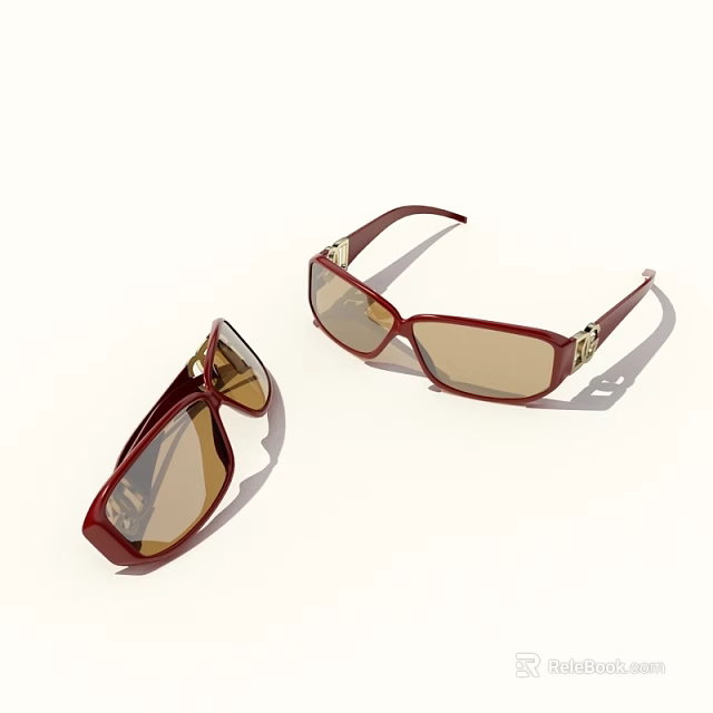 Elegant Red Frame Sunglasses With Gold Accents And Brown Lenses Fashion Jewelry 3d model 