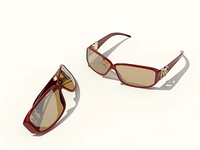Elegant Red Frame Sunglasses With Gold Accents And Brown Lenses Fashion Jewelry 3d model