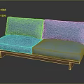 Modern Blue Patterned Upholstered Two Seater Sofa with Cushions and Wooden Legs