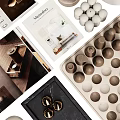 Modern Minimalist Decorative Ornaments Set With Brown White Figurines And Wooden Trays