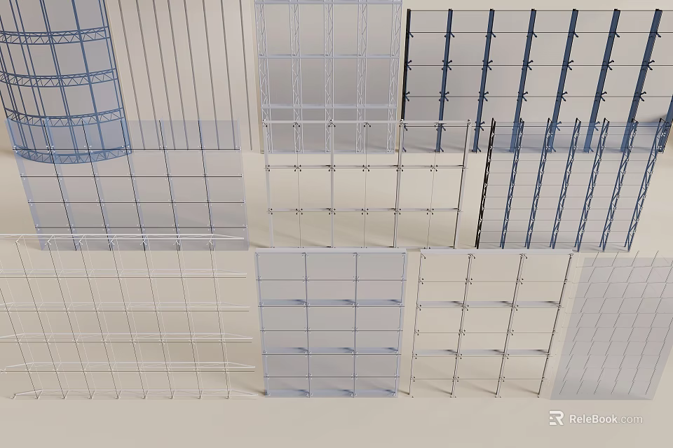 Architectural Structural Grid Components With Steel Frame And Mesh Design Elements 3d model 