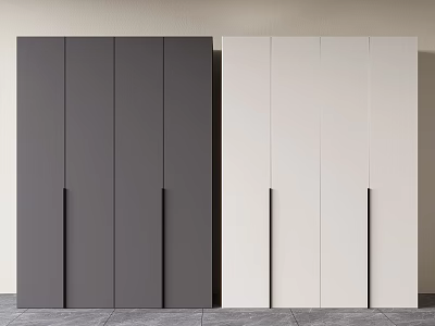 Modern Dark Gray and White Wardrobes with Sleek Design and Long Handles in Minimalist Setting 3d model