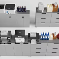 Gray Storage Cabinet Racks With Printers File Folders Paper And Office Supplies