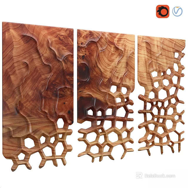 Modern Wooden Wall Decor With Wavy Texture And Honeycomb Hollow Design 3d model 
