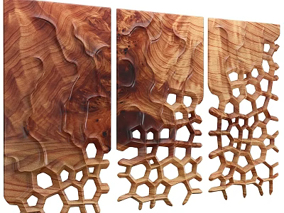 Modern Wooden Wall Decor With Wavy Texture And Honeycomb Hollow Design 3d model