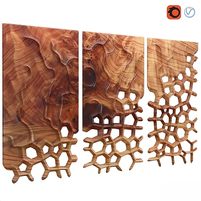 Modern Wooden Wall Decor With Wavy Texture And Honeycomb Hollow Design 3d model