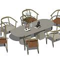 Modern Wooden Dining Table Set With Upholstered Backrest Chairs And Vase Decorations