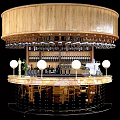 Commercial Bar Equipment With Round Counter Hanging Glass Racks Spherical Lamps And Wine Cabinets
